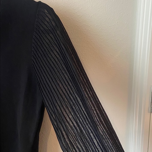 NWT Reiss Savannah Black V Neck Sheer Pleated Sleeve Knit Top Size M $240 - Picture 4 of 7